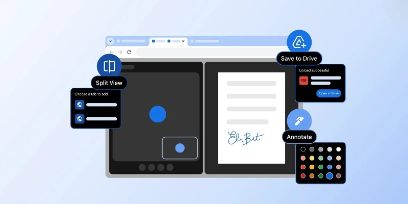 Chrome ist jetzt benutzerfreundlicher: Im Browser gibt es einen separaten Bildschirm und die Möglichkeit, Notizen in PDFs zu machen.