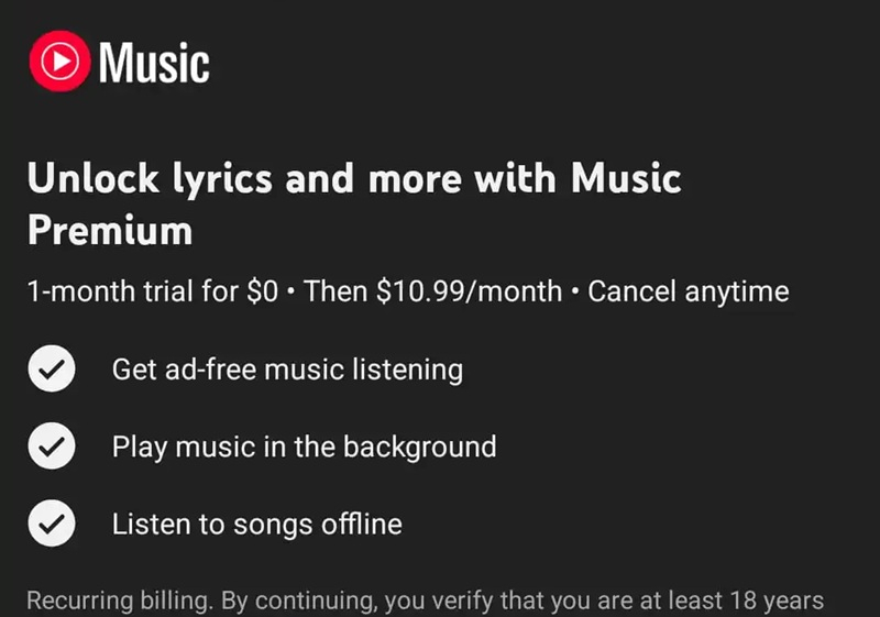 Google hat die Songtexte in YouTube Music für kostenlose Nutzer verborgen