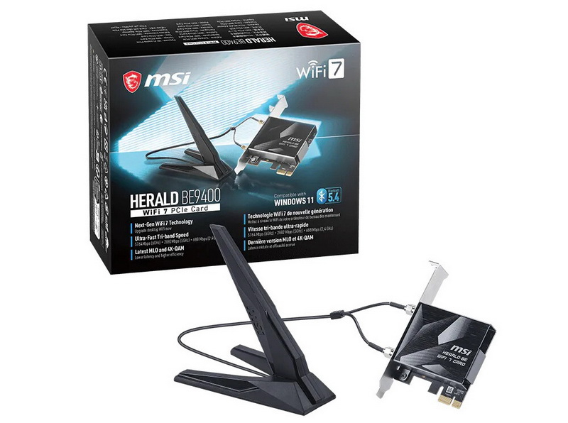 MSI hat den neuen drahtlosen Adapter Herald BE9400 vorgestellt, der mit Wi‑Fi 7 und Bluetooth 5.4 kompatibel ist