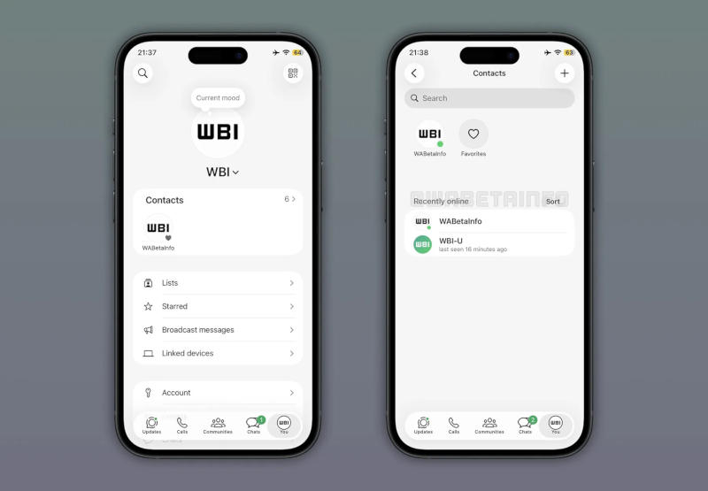 WhatsApp wird die Liste der Online-Kontakte separat von der übrigen Benutzerliste anzeigen.