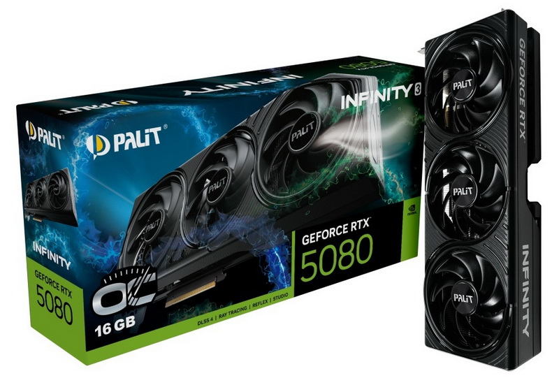 Palit stellte die GeForce RTX 5080 Infinity 3 ohne RGB‑Beleuchtung sowohl in der Übertaktungsvariante als auch ohne sie vor.