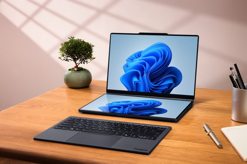 Lenovo stellte das neue modulare Notebook ThinkBook Modular AI PC vor, ausgestattet mit zwei Bildschirmen und einer abnehmbaren Tastatur.