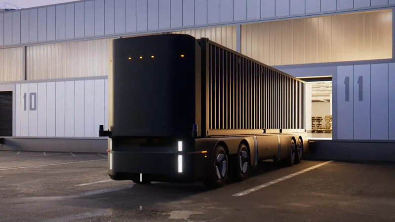 Humble Robotics präsentierte einen kabellosen autonomen Lkw, der 320 km mit einer einzigen Ladung zurücklegen kann und mit einem großen Koffer auf Rädern ausgestattet ist