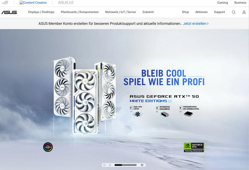 Der neue deutsche Asus‑Portal ist wieder aktiv: Das Herunterladen von Treibern und BIOS wurde wiederhergestellt, jedoch ohne Unterstützung für Laptops und Desktop-Computer