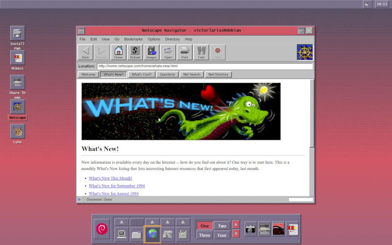 Der Benutzer hat ein 1994er Linux mit grafischer Oberfläche wiederhergestellt, das direkt im Browser läuft.